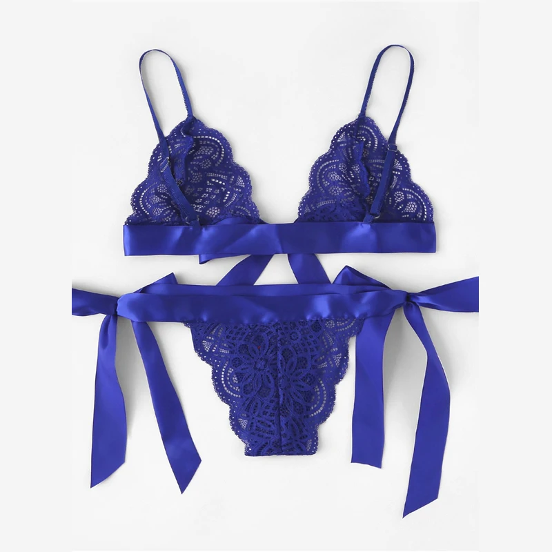 SHEIN, кружевное сексуальное женское белье, набор, горячая Распродажа, женская пижама, v-образный вырез, без рукавов, кружево, гребешок, бюстгальтер без косточек и трусики, интимное белье
