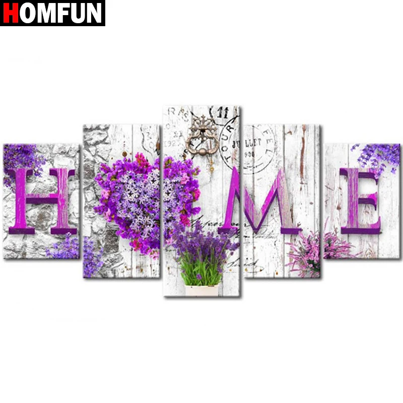 

HOMFUN 5pcs Full Square/Round Drill 5D DIY Diamond Painting "Home sweet home" Multi-picture Combination Embroidery 5D Gift