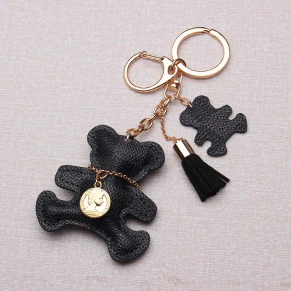 Key Chain Accessories Tassel Ring PU Leather Bear Pattern Car Keychain Jewelry Bag Charm New arrival |