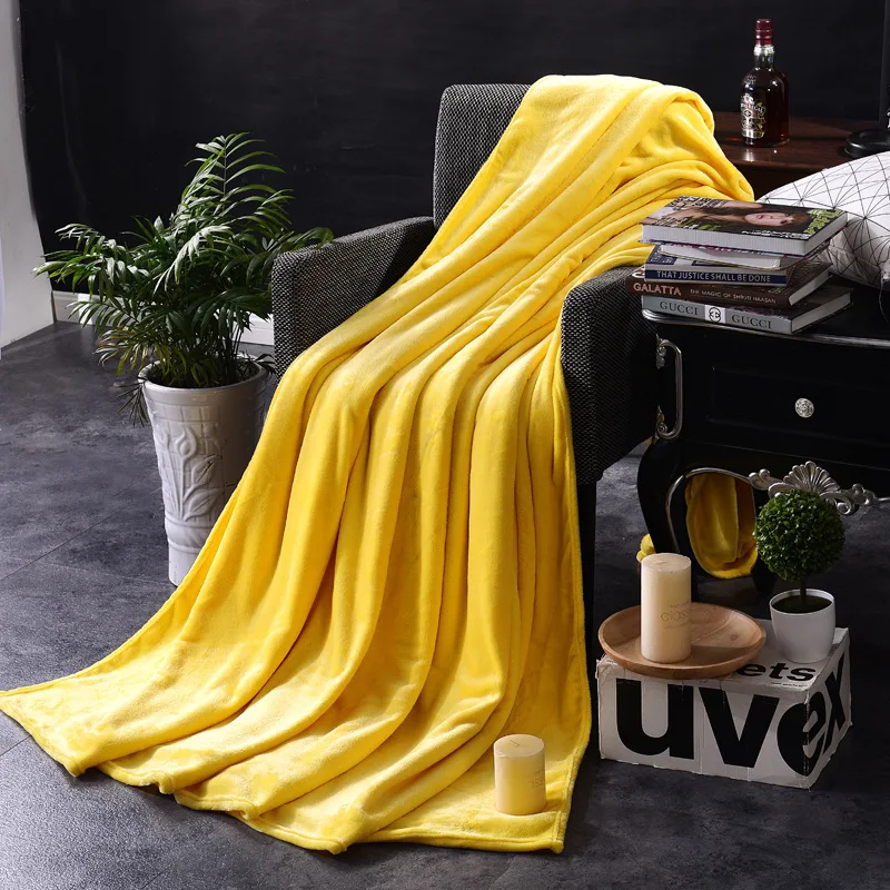 Canary yellow Фиолетовый плотная однотонная одежда плюшевые теплые одеяло автомобиля чехол для дивана для взрослых детей мягкие покрывала 100x150 150x200 180x200 200x230 - Цвет: Canary yellow
