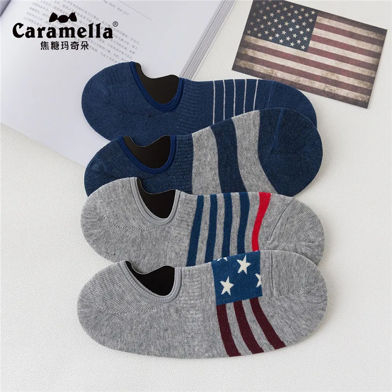 

Caramella Men's Boys Invisible No Show Cotton Socks Casual Style Summer Autumn 4 Pairs/Lot