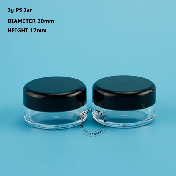 100pcs/Lot Promotion 3g Plastic Cream Jar with Black Cap PS Mini 3ml Women Cosmetic Container 1/10OZ Small Refillable Vial | Красота и