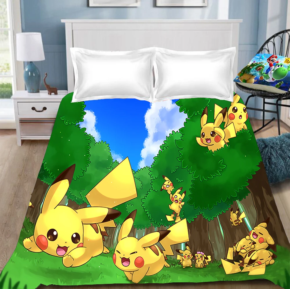 1 шт Покемон мультипликационным рисунком «Pokemon Go» с рисунком из аниме простыня с печатным рисунком из мультфильма аниме Покемон, одеяло, покрывало для детской комнаты Простыня(без наволочка