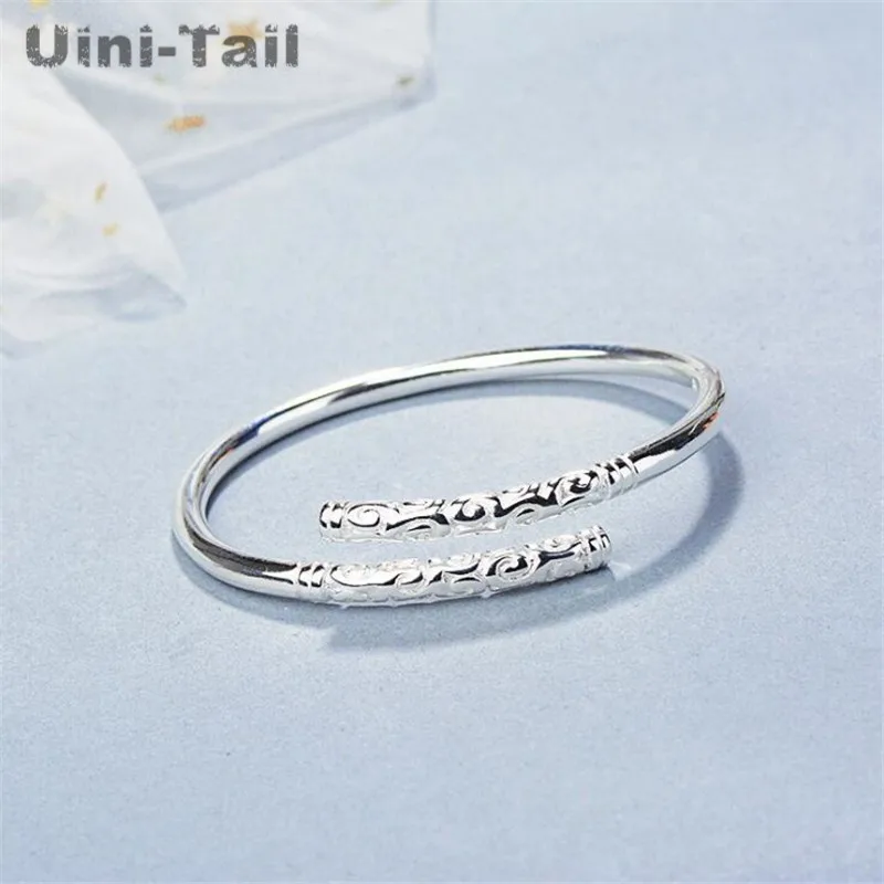 Uini-Tail 925 стерлингового серебра желаемое золото обруч палка пара браслет Мода Мужчины и женщины открытие Регулируемый ретро серебро