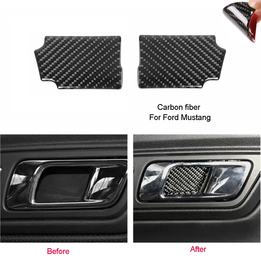 

2*Carbon fiber Interior Door Handle Bowl Sticker Cover For Ford Mustang 2015-2019