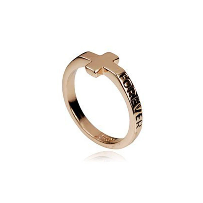 

Fashion Cross Words "Forever" Simple Ring Golden Thin Rings for Women
