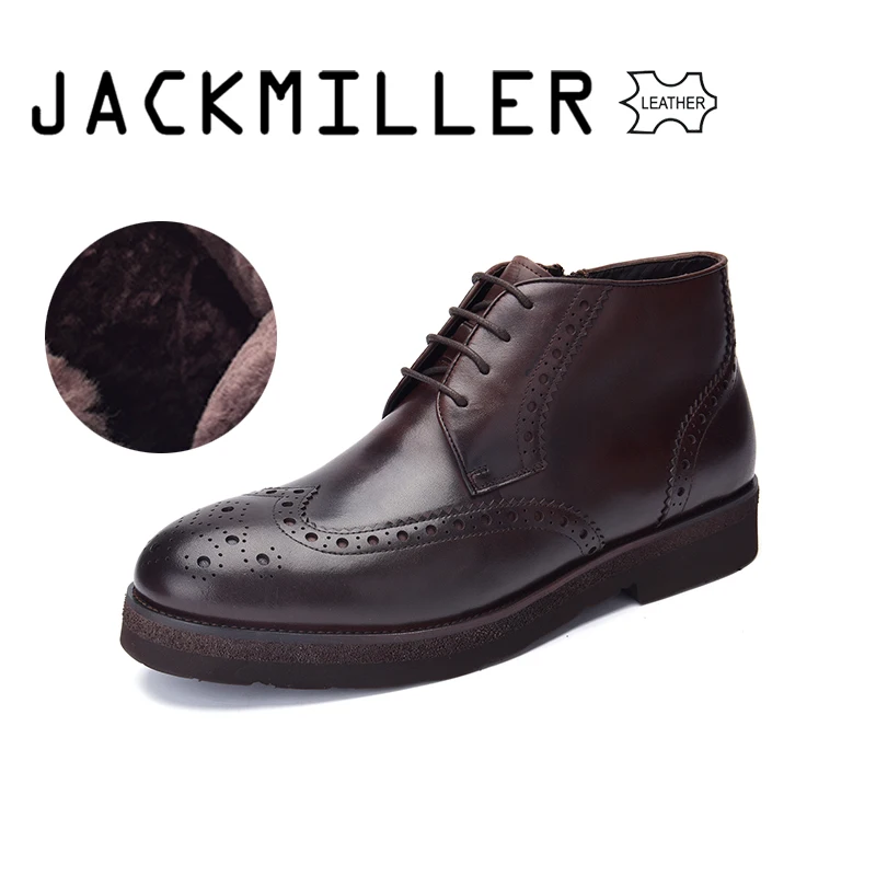 Jackmiller/Лидирующий бренд мужские ботинки кожаная шерстяная подкладка теплая