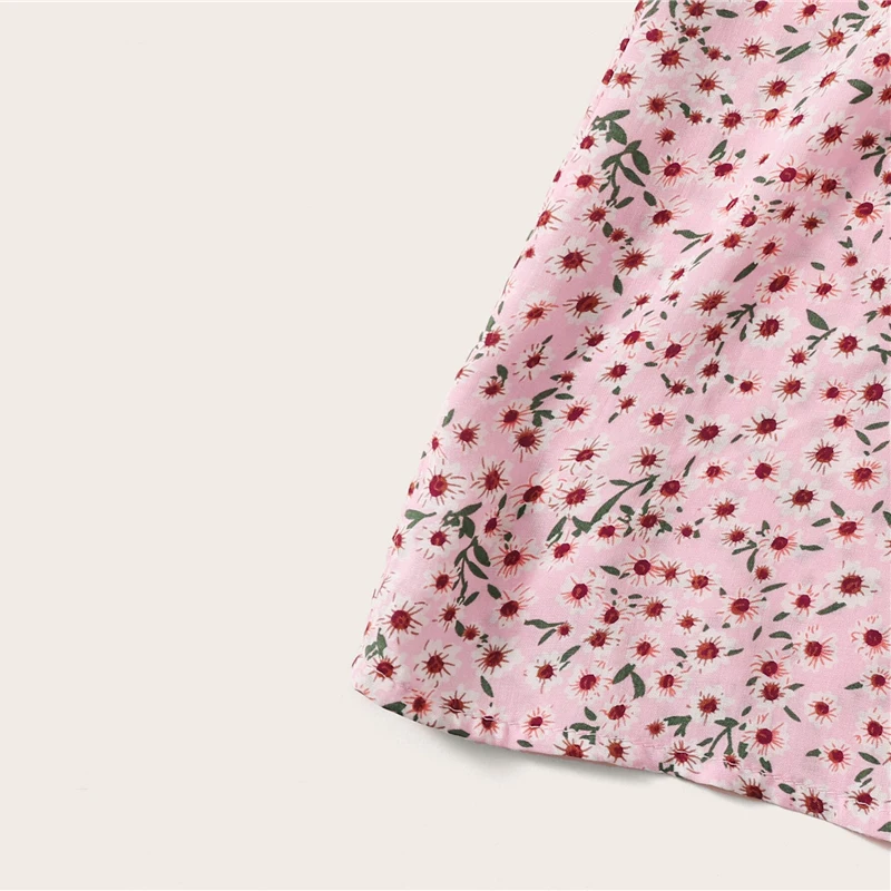 SHEIN Цветочное Платье На Бретелях С Пуговицами, Сарафан С Цветочным Принтом, Летнее Повседневное Прямое Платье