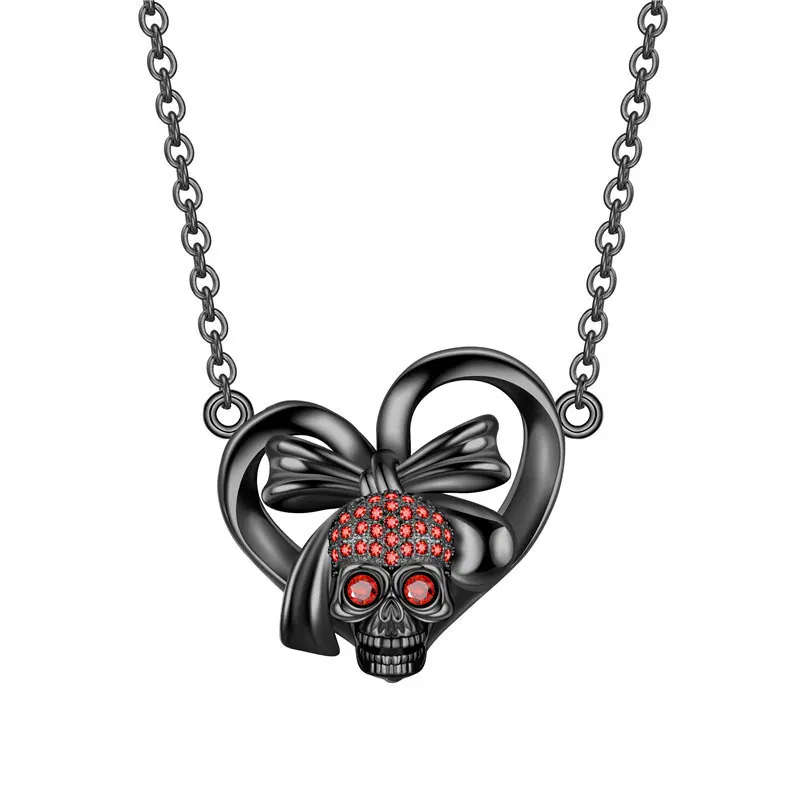 Сердце череп готический черный ожерелье для свадьбы женщин Девушка Мода Циркон
