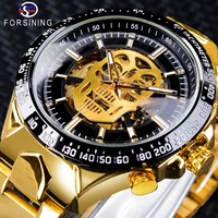 forsining clock skeleton black golden watches skull design mens watches automatic top brand luxury luminous hands uhren herren