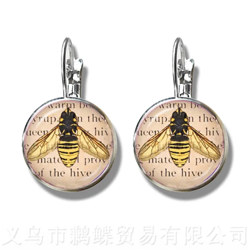 Owl Pattern Classic Stud Earrings Insect Art Picture 16mm Glass Cabochon Dome Silver Plated For Women Girls Gift | Украшения и