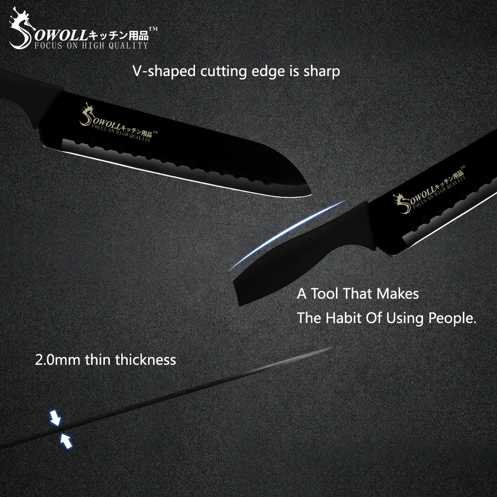 Sowoll кухонный нож из нержавеющей стали черное лезвие пластиковая ручка