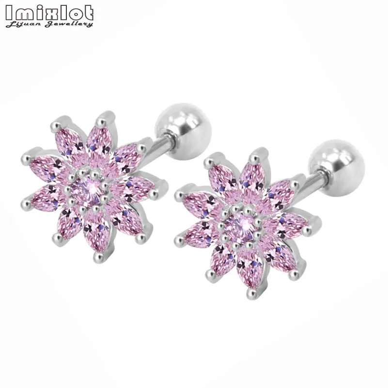 Кольцо для пирсинга губ из хирургической нержавеющей стали с цветком циркония 2