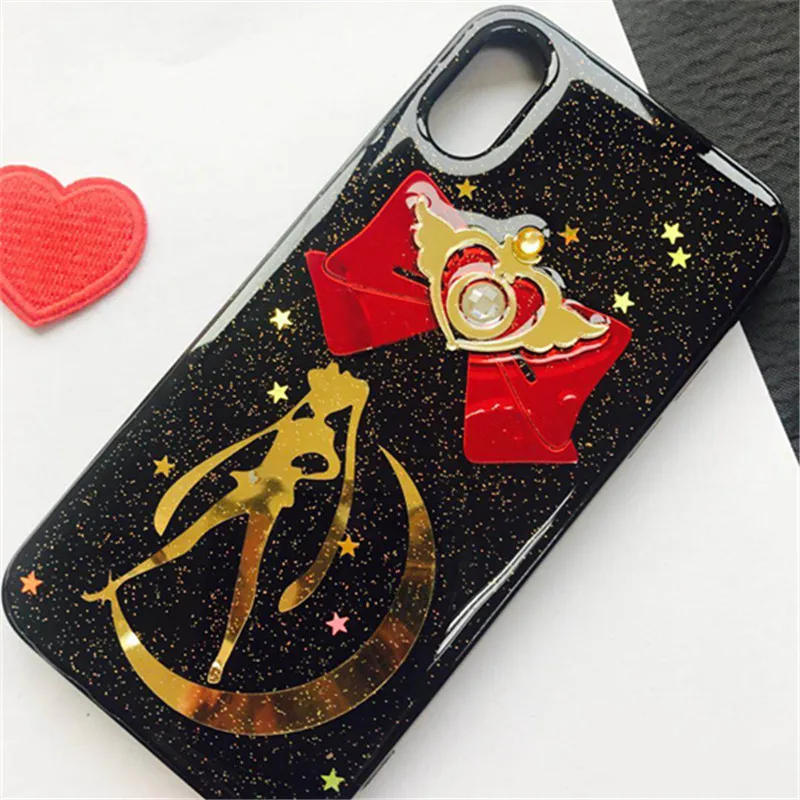 Case No.5 3D Сейлор Мун мягкие Стразы чехол для iphone 7 7S 6 6S plus 8 X XS XR MAX телефон аниме мультфильм Стенд Ручка аксессуары - Цвет: Case No.5