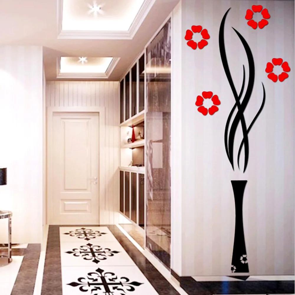 Новая ваза 3D акриловые хрустальные Трехмерные настенные наклейки ТВ Фон Стена