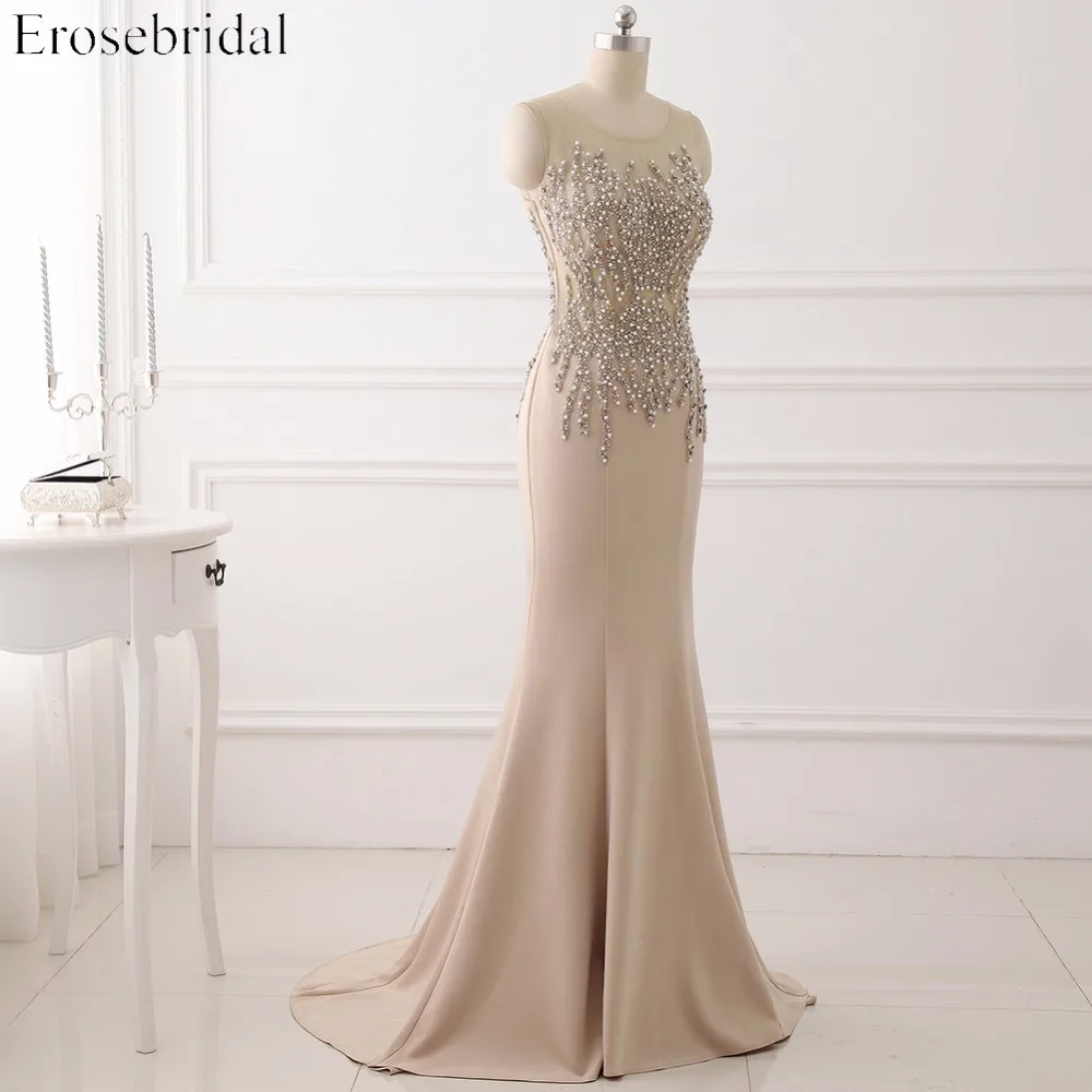 Вечернее платье русалка без рукавов с бисером и кристаллами длинное Формальное
