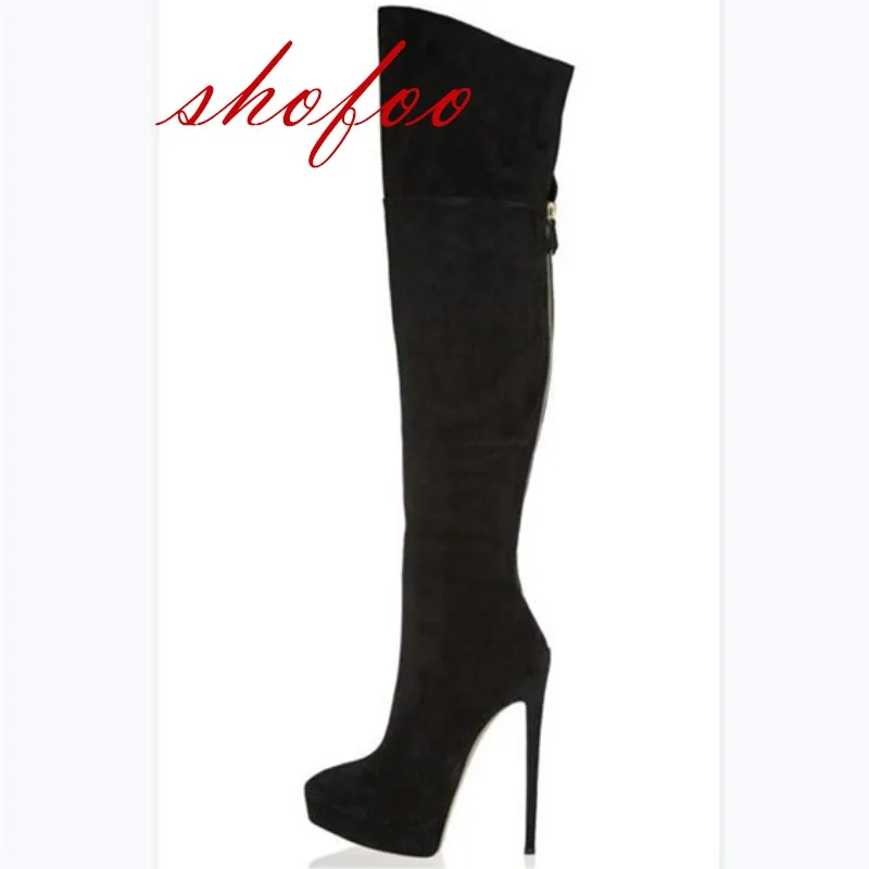 

SHOFOO shoes,Elegant fashion women's shoes , over-knee boots, banquet boots, about 11 cm high heel boots, shiny leather boots.