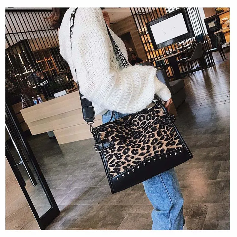 Леопардовые мотоциклетные сумки коричневые винтажные Нубуковые женские с