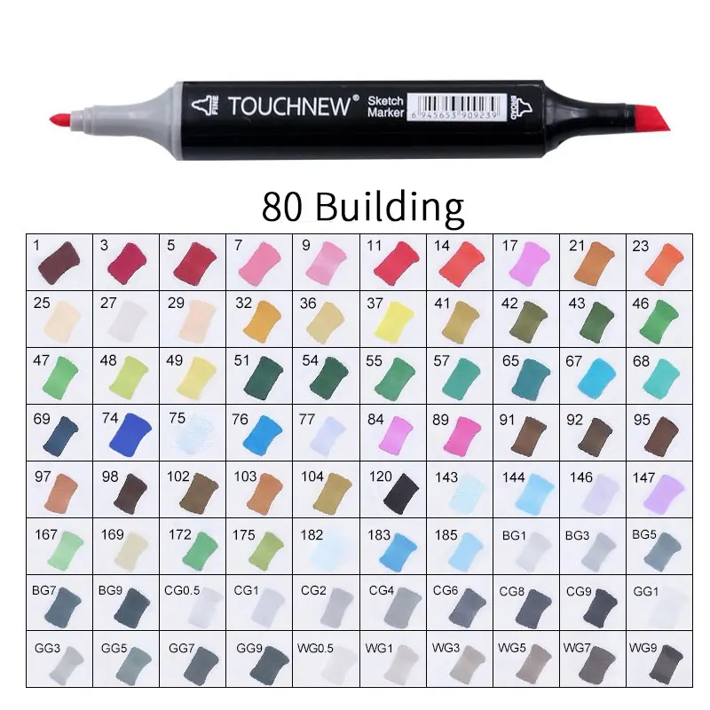 black 80 Building Touchnew Набор цветных копировальных маркеров спиртовые ручки, маркеры для рисования товары для рукоделия кисть манга для рисования акриловый дизайнерский набор ручек для студентов - Цвет: black 80 Building