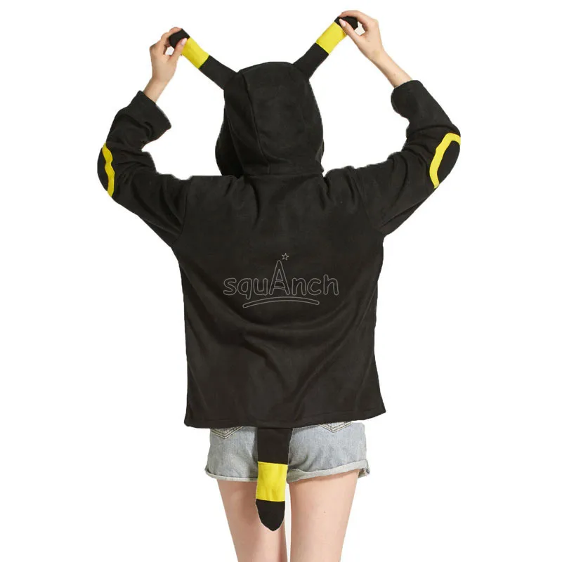 Umbreon Толстовка мультфильм Аниме толстовки черная молния куртка с капюшоном для взрослых пара забавные свободные с длинным рукавом Вечерние