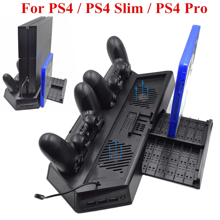 PS4/PS4 Slim/PS4 PRO вертикальная подставка с охлаждающим вентилятором кулер двойной