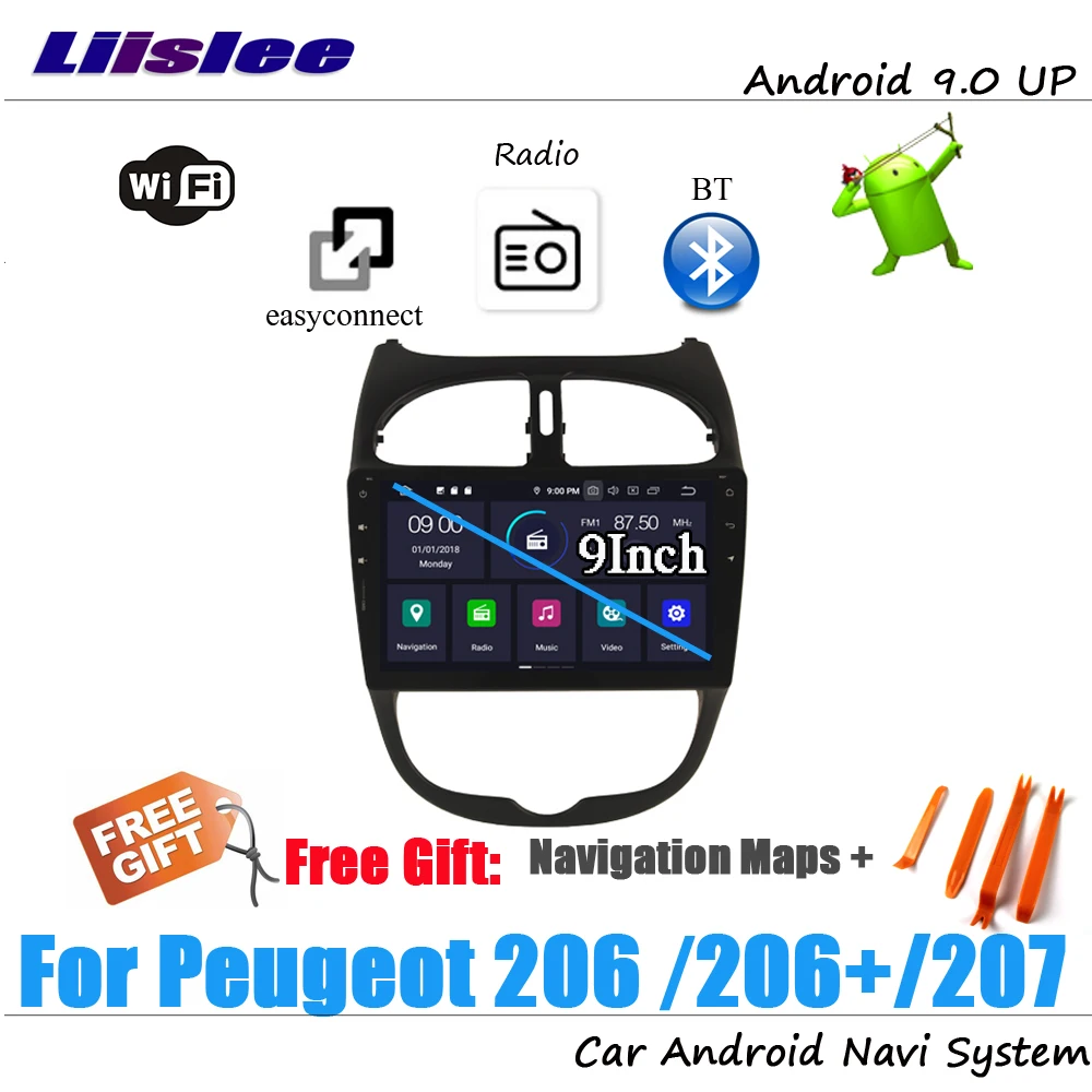 Liislee Android 9 4+32G For Peugeot 206 / 206+ / 207 Stereo Car Video Carplay GPS Navi Map Navigation System Multimedia