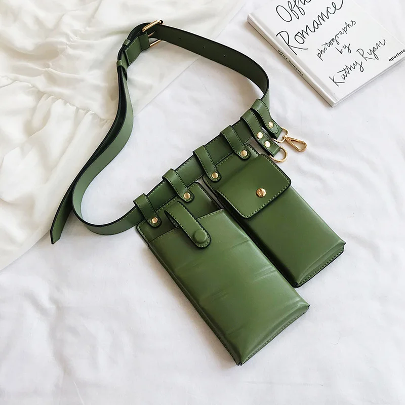 Green Waist Packs Женская поясная сумка в стиле хип-хоп кожаная поясная сумка дорожные нагрудные сумки для девочек поясная сумка маленькая телефонная упаковка сумки на ремне - Цвет: Green Waist Packs