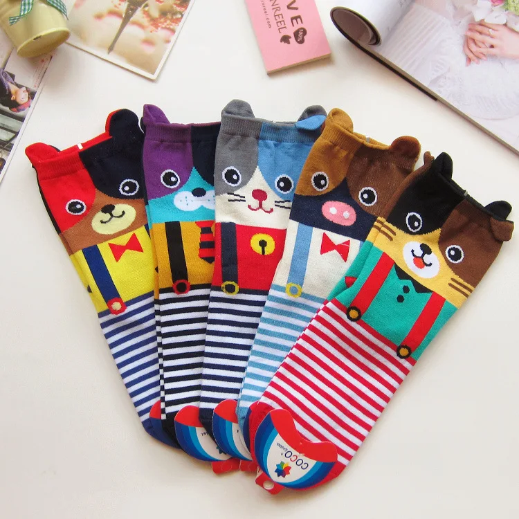 Лидер продаж 1 пара модные носки в полоску с объемными животными милые хлопковые