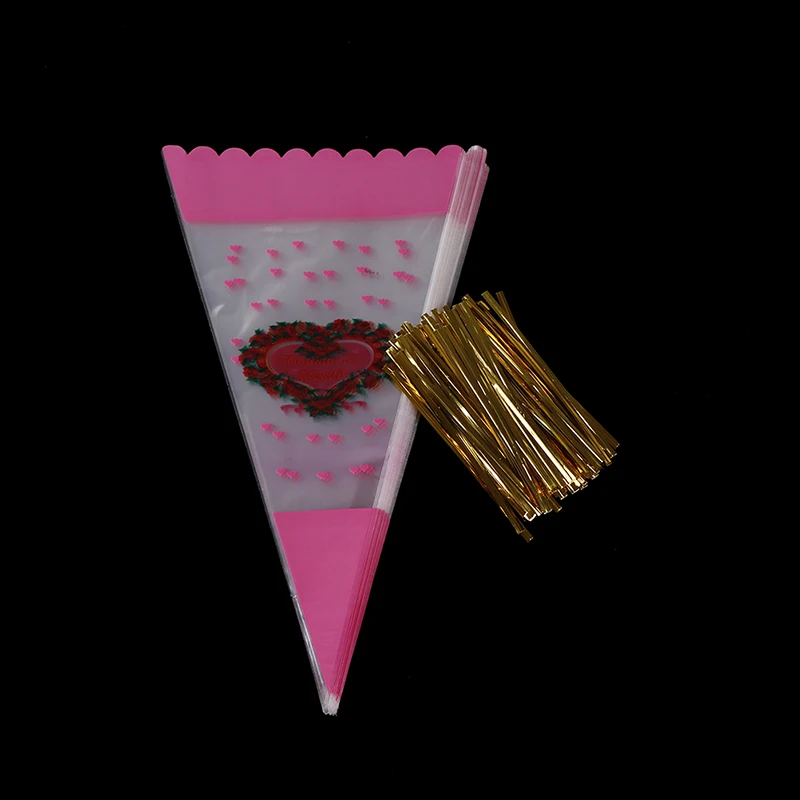 100 шт. прозрачные пакеты для попкорна в форме конуса целлофановые конфетные с