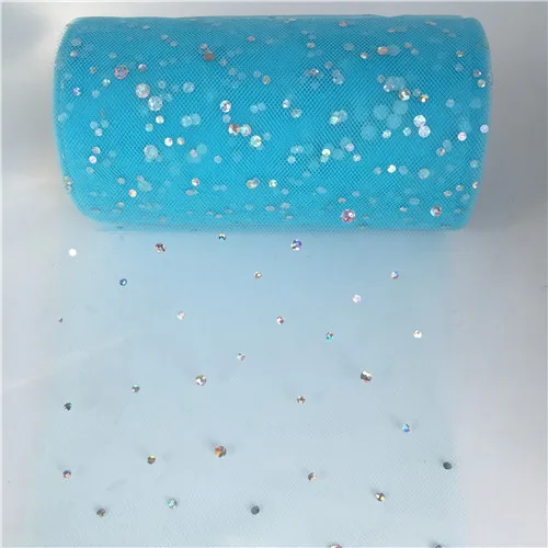 AQ43 sky blue 25 ярдов 13 см Блестящий рулон тюля с блестками катушка пачка свадебное украшение Тюль рулоны органза марля элемент настольная дорожка Mariage - Цвет: AQ43 sky blue