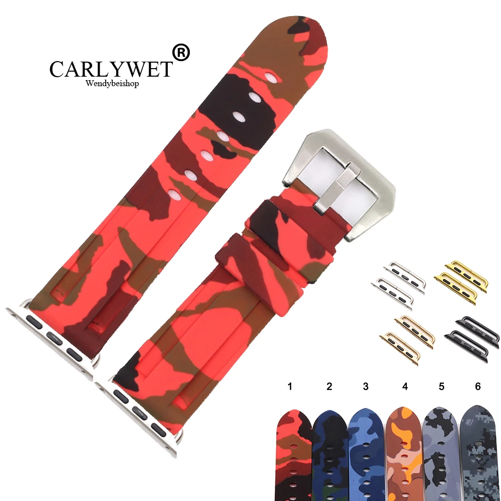 CARLYWET 38 40 42 44 мм Камуфляжный красный черный водонепроницаемый силиконовый