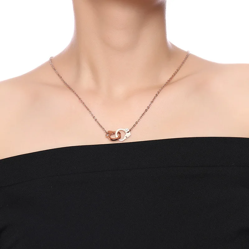 Sizzz Титан стали Rhinestone наручники ожерелье ДАМЫ розовое золото ювелирные изделия Подвески для женщин