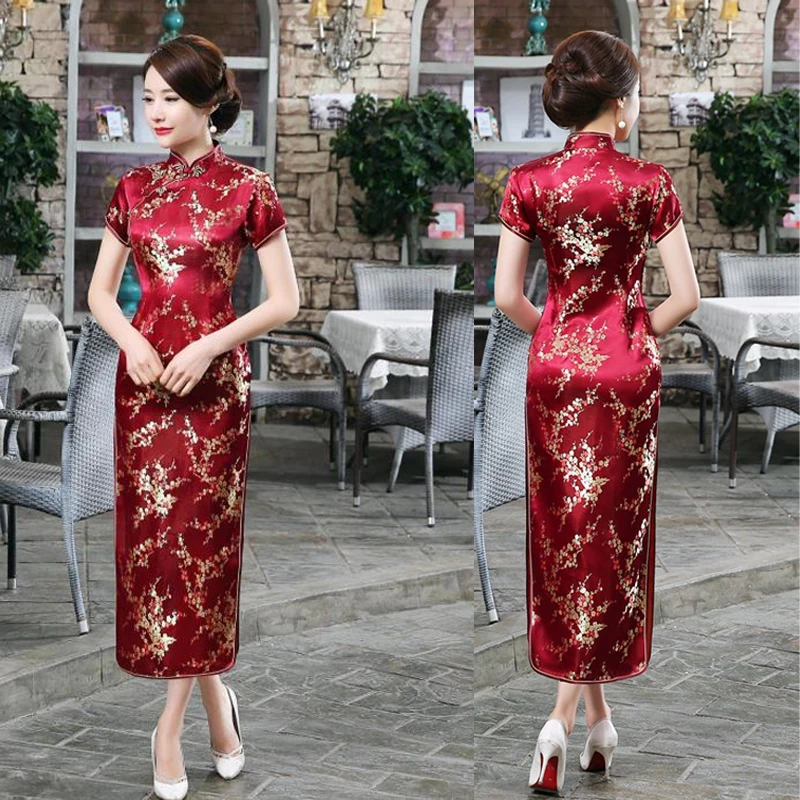 Красное китайское женское платье винтажное атласное Qipao сексуальное длинное тонкое Cheongsam горячая Распродажа Цветочное платье размер s m XL XXL 3X4XL 5XL 6XL