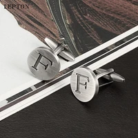 hot sale letters f of an alphabet cufflinks for mens antique silver plated round letters f cuff links men shirt cuffs cufflinks