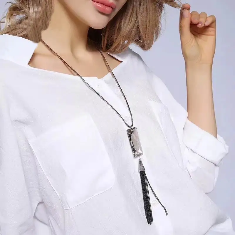 Длинное ожерелье с кристаллами и геометрическими кисточками для женщин новая