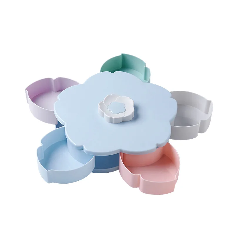 Colorful Blue ONEUP красочный цветочный дизайн двухэтажная вращающаяся коробка для хранения фруктов закуски конфеты Органайзер коробка для пищевых контейнеров ящики для хранения - Цвет: Colorful Blue