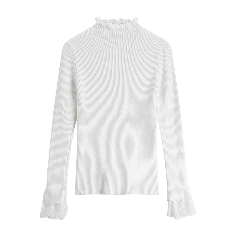 Lace Patchwork Knitted Pullover Women Turtleneck 2021 Autumn Winter Sweaters And Pullovers Female Tricot Jumper Pull Femme | Женская