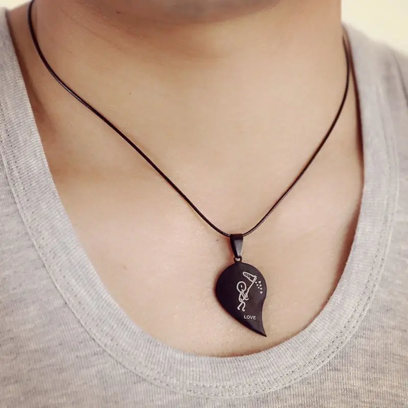 2 шт. подвески из нержавеющей стали с гравировкой Love You черное ожерелье разбитым