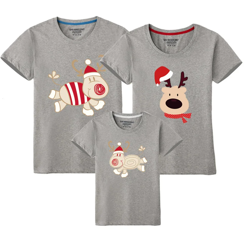

1pcs Christmas Deer Pattern Short Sleeve Family Matching T-shirts Mother Daughter Father Son Tops Tees Family Clohthing