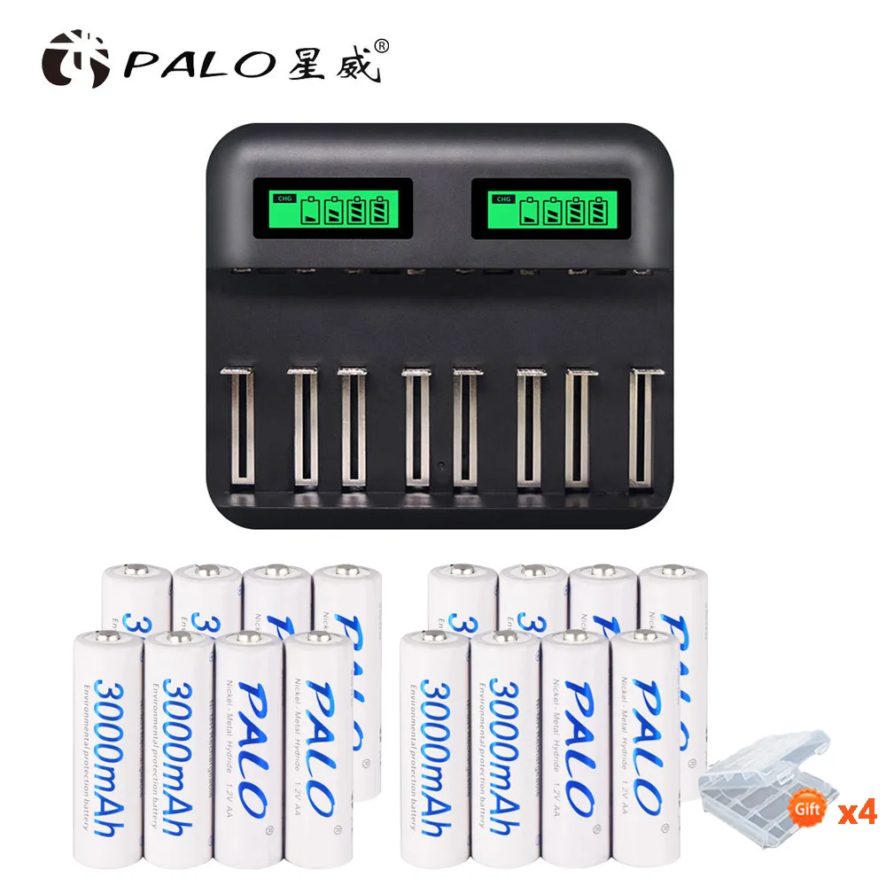 16 battery 1 charger Palo ЖК-дисплей AA AAA зарядное устройство USB быстрая зарядка для AA AAA SC C D размер Ni-MH батарея с 1,2 в AA аккумуляторная батарея - Цвет: 16 battery 1 charger