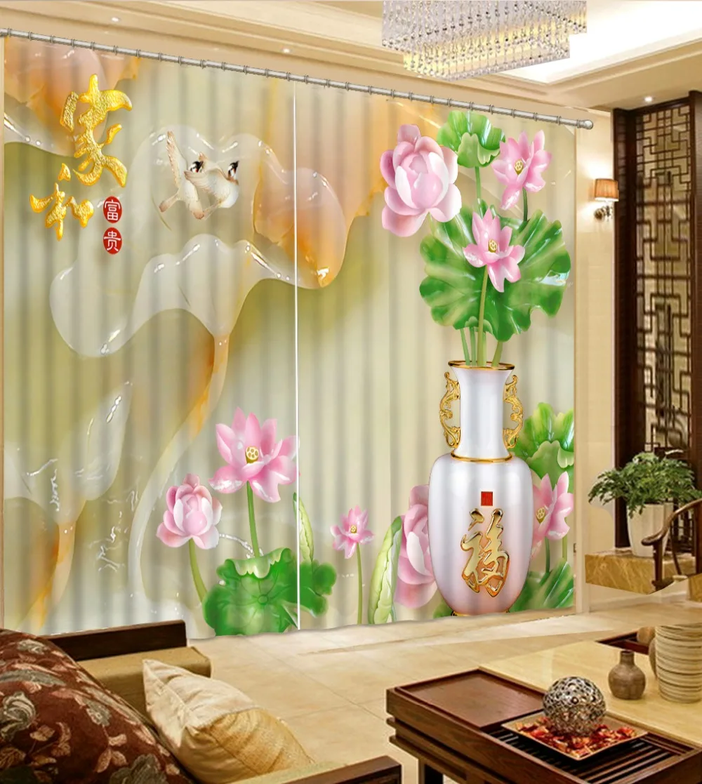 Modern Window 3D Curtains For Living room Bedroom Home Windows Blackout Jade relief vase 3d Stereoscopic | Дом и сад