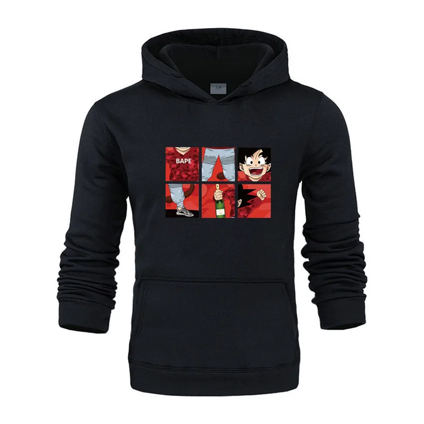 Черный Dragon Ball Z Pocket Hoodie, мужские толстовки с капюшоном в японском стиле, мужская толстовка с капюшоном в стиле Драконий жемчуг,, Зимний пуловер, верхняя одежда с длинным рукавом - Цвет: Черный
