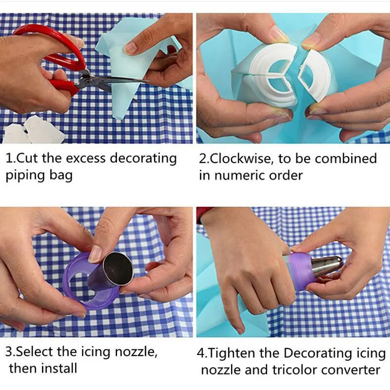 3 отверстие цвета глазури трубопроводов сумка насадки конвертер адаптер торт