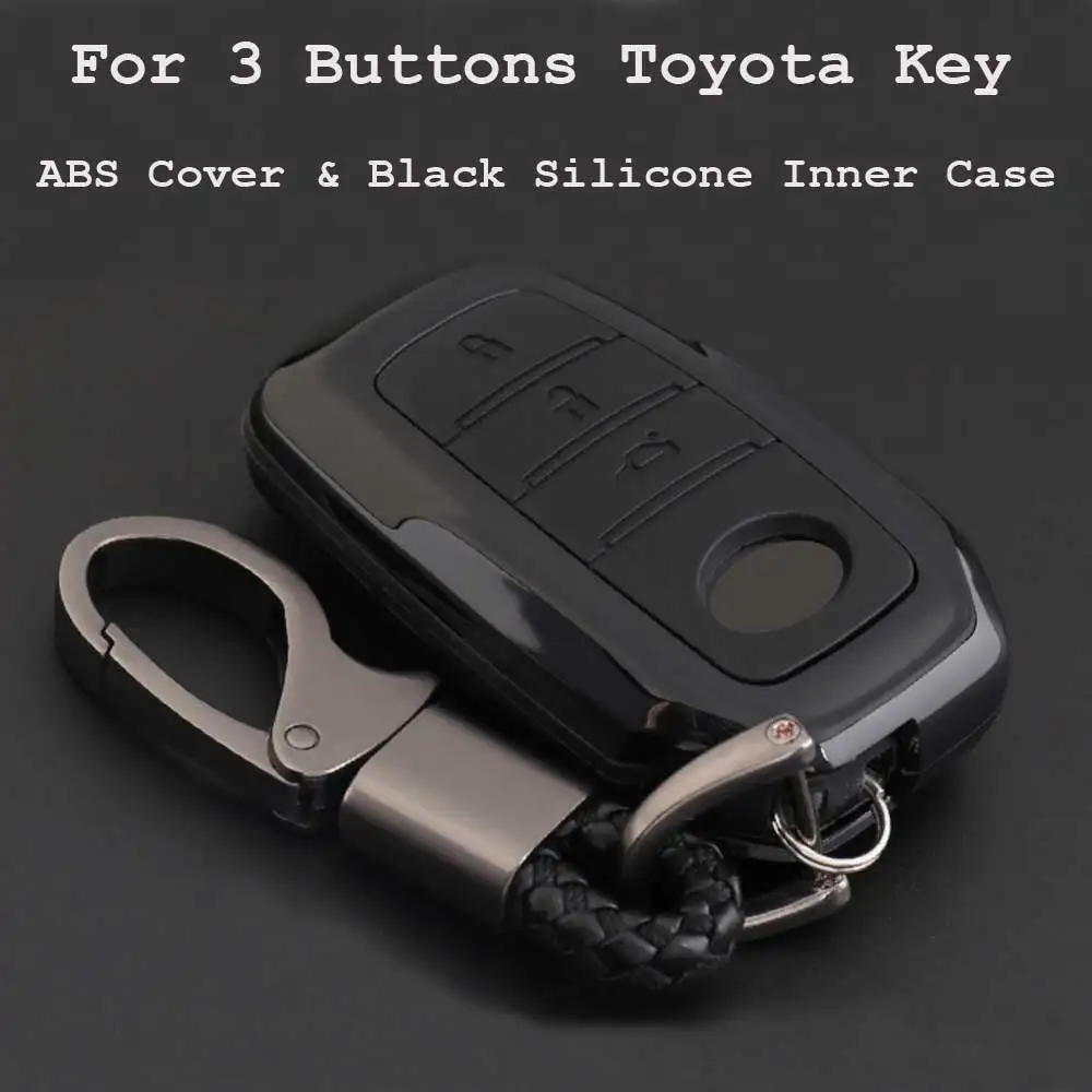 Новинка,, чехол для ключей из углеродного волокна для Toyota Hilux Fortuner Land Cruiser RAV4Remote, аксессуары для ключей - Название цвета: 3key-ABSblack