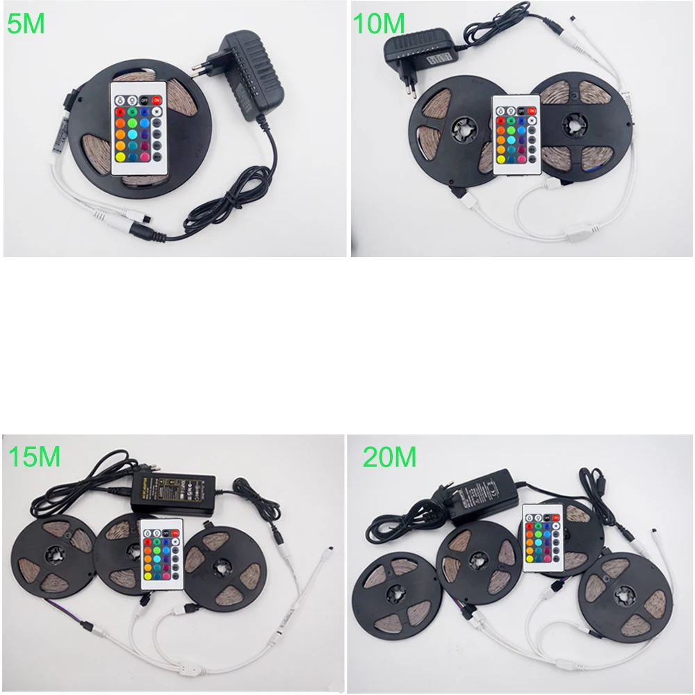 GOOLOOK RGB Светодиодные ленты света 5 M 2835 SMD, Светодиодная лента Водонепроницаемый+ DC12v адаптер+ 24 ключи Дистанционного гибкая светлая RGB полный набор