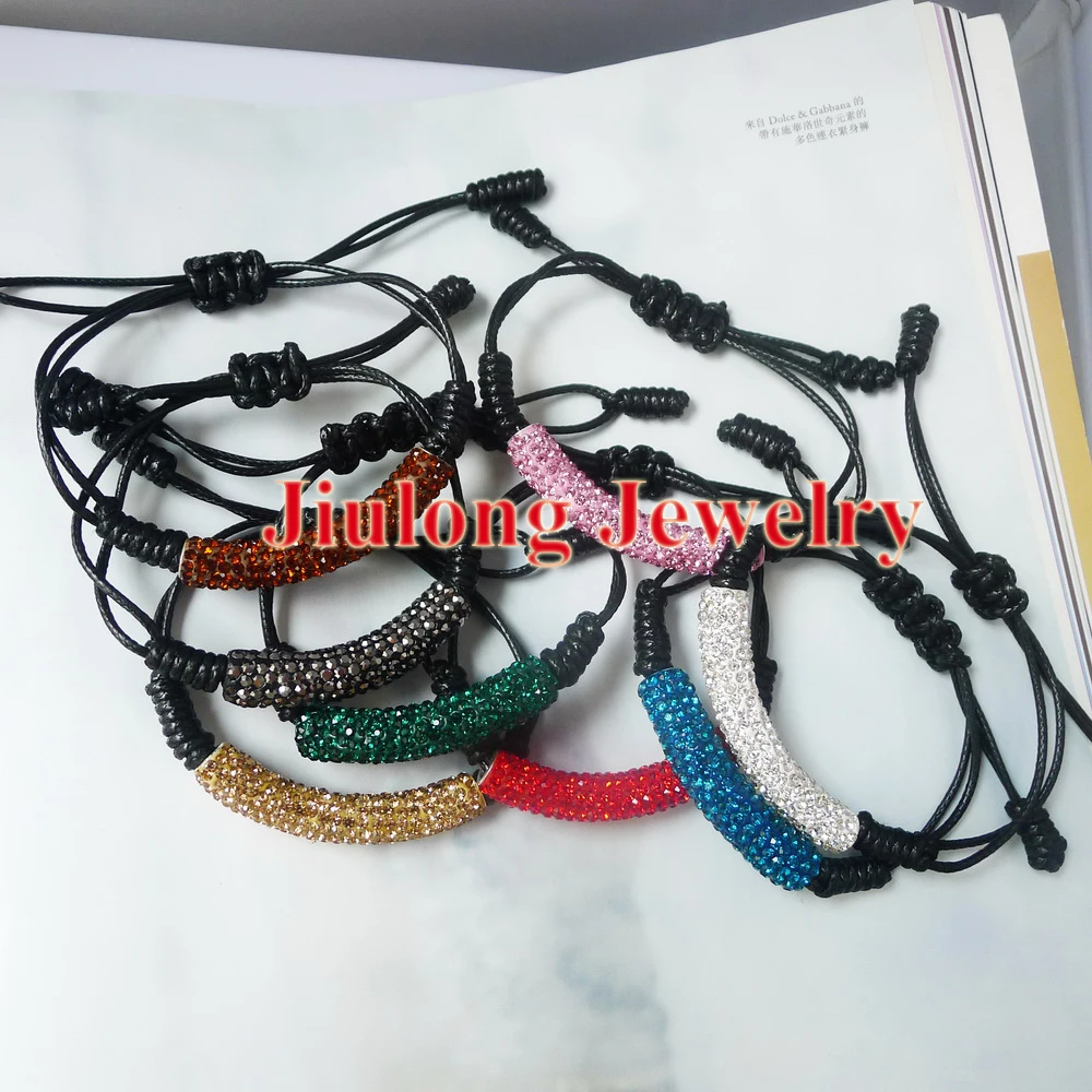 Free shipping.Wholesale 2013 style pave crystal rhinestone long tube bending leather shamballa bracelets.charm jewelry.LSB064 | Украшения и