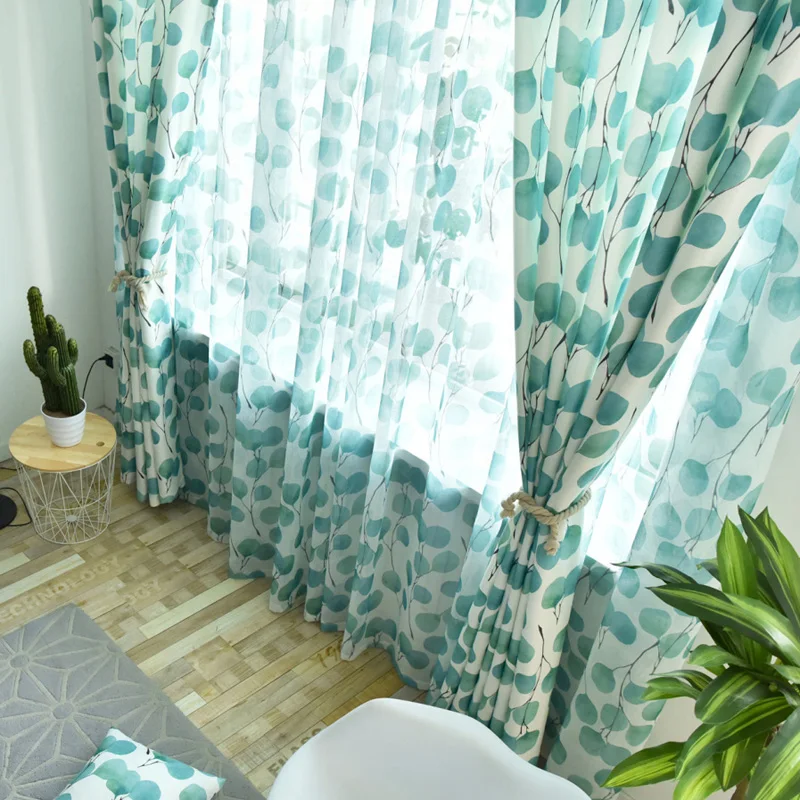 Скандинавские шторы с принтом листьев простые современные плотные занавески для