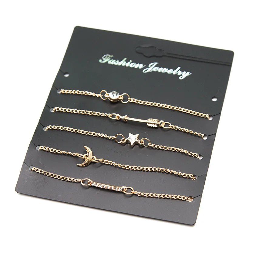 5 шт./компл. дешевый комплект модных браслетов с золотыми звездами и Луной в форме