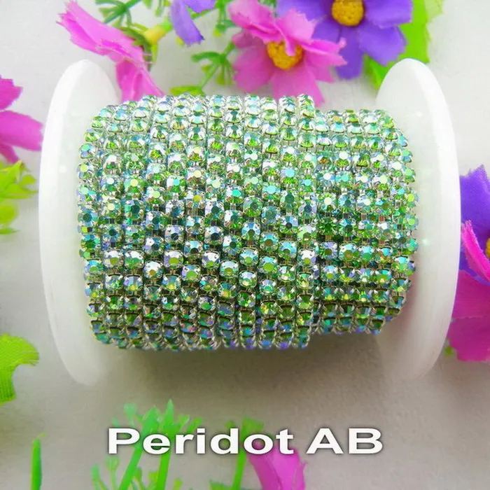 A26 Peridot AB Серебряная основа коготь 5 ярдов/R высокая плотность ss6 2 мм ss8 2,5 мм ss10 2,8 мм ss12 3 мм SS16 4 мм стразы на цепочке для пришивания клея на отделке - Цвет: A26 Peridot AB