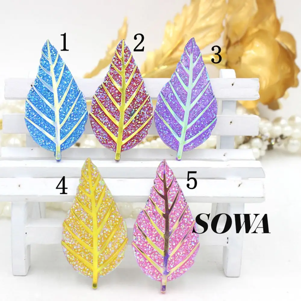 

Free Shipping 5Pcs Red/Purple/Yellow AB Color Size 52*27 mm Leaves Resin Flat back for DIY phone/wedding Decoration